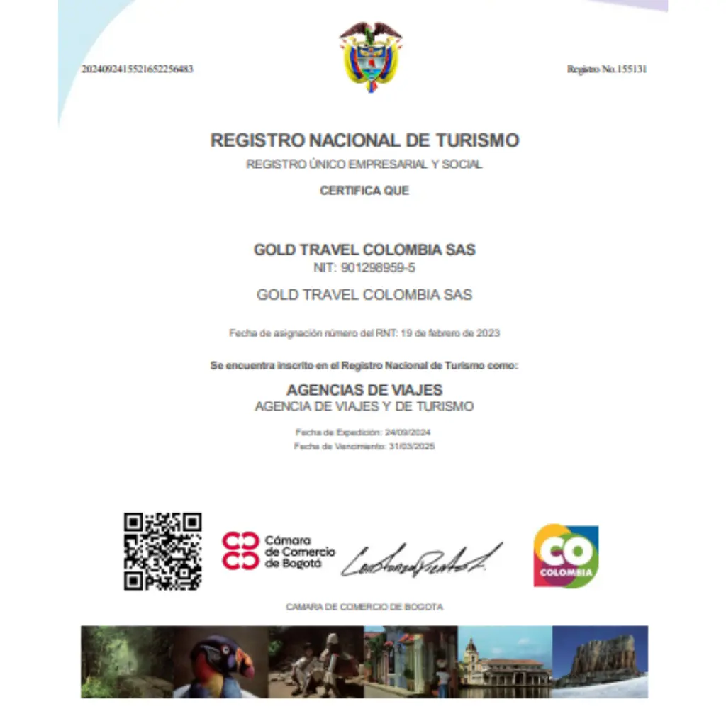 Registro Nacional de Turismo Gold Viajes y Experiencias — RNT 155131 Agencia de viajes